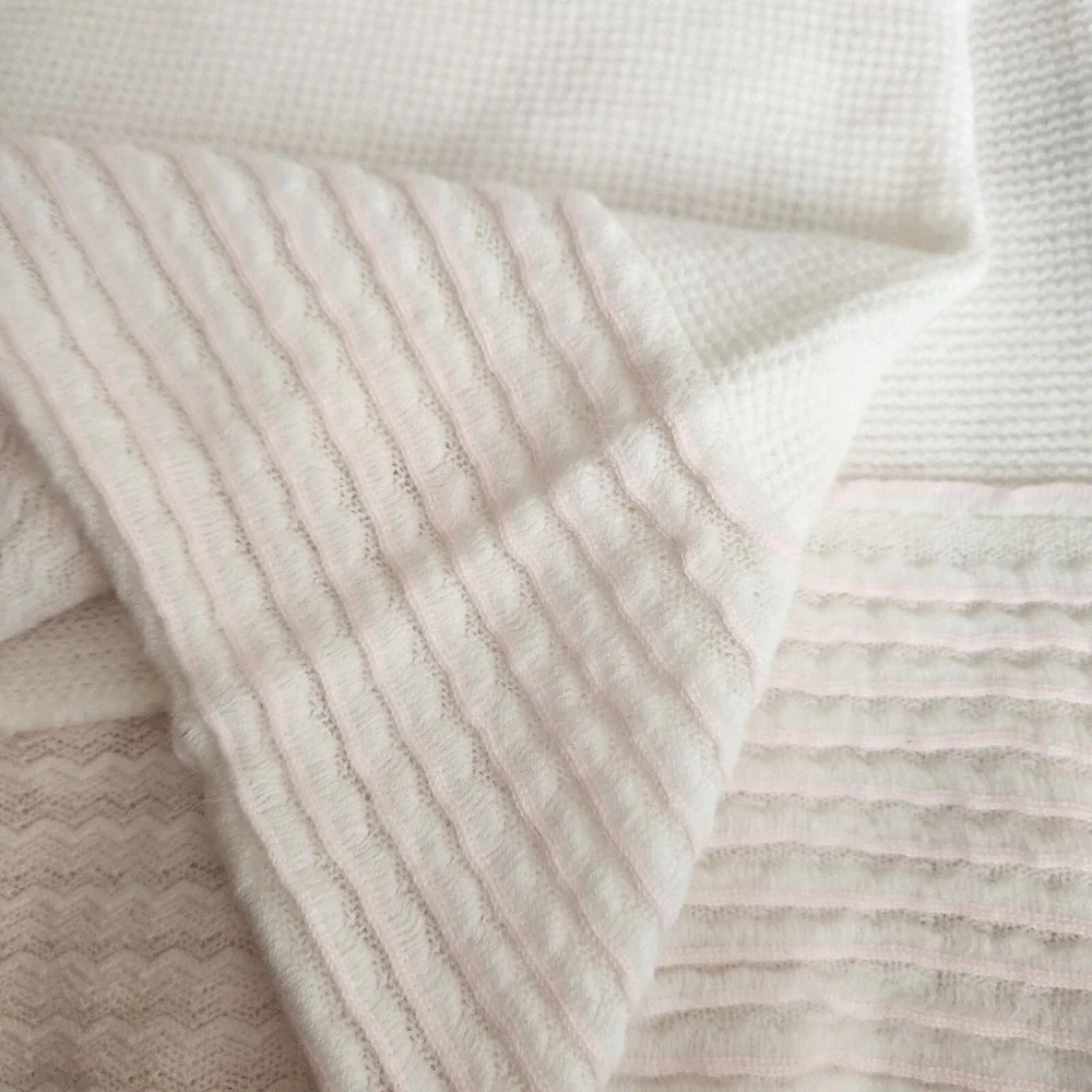 Vintage Acrylic Pink Stripe White Baby Blanket‎ Waffle Knit W.P.L (33x33